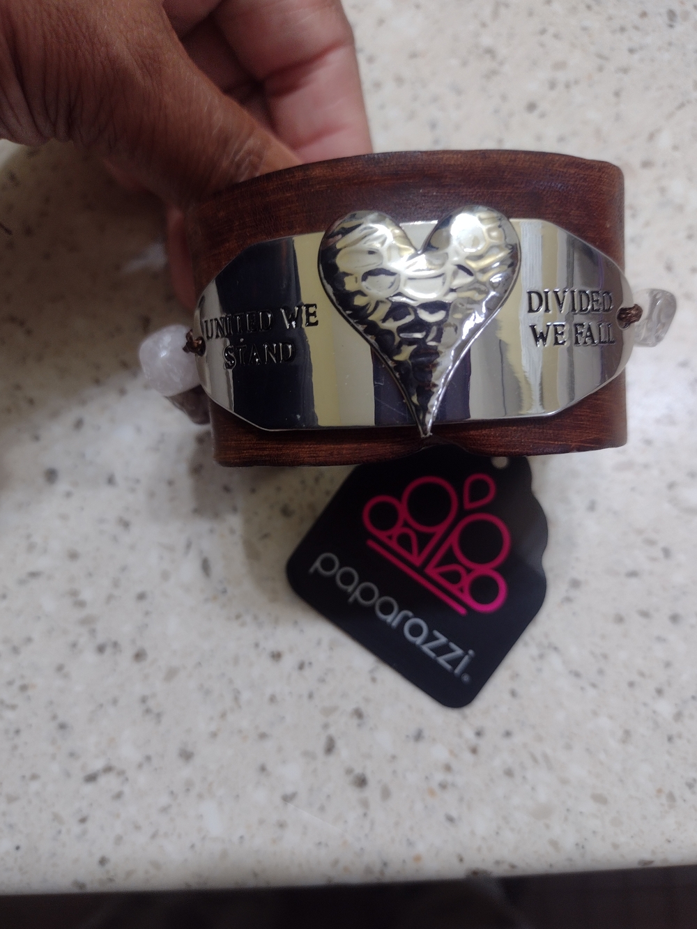 Paparazzi Brown Wood Cuff with Silver Heart Accent